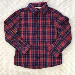 H&M Red Plaid Button Down Shirt Size 6-7Y